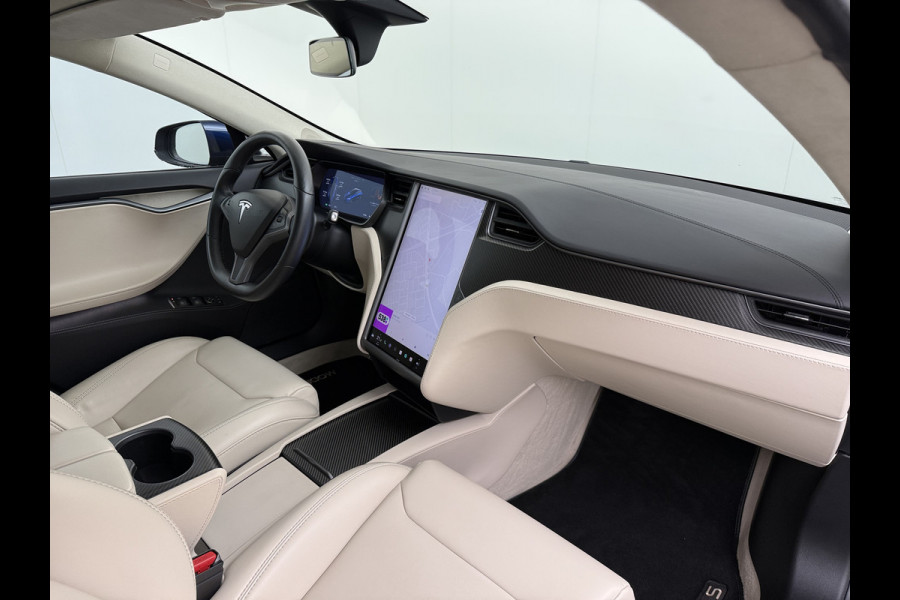 Tesla Model S 75D 476PK AWD Lmv 21" Leder Navi Ecc Panoramadak Cold Weather Pack Luchtvering Adap.Cruise Elek.Stoelen+Memory+Verwarmd Camera's Led Privacy Glas Homelink 5 Stuurverwarming Elek.Achterklep Dodehoek detector Wifi 1e Eigenaar Origineel Nederlandse Auto