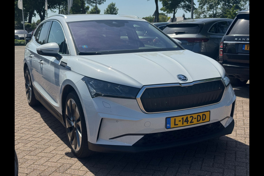 Škoda ENYAQ iV 80 First Edition / SoH 91,4% / Trekhaak / Camera / Leder / CarPlay / Keyless / 21'' / Warmtepomp / Stuur+Stoelverwarming / Dodehoek / DAB / ACC