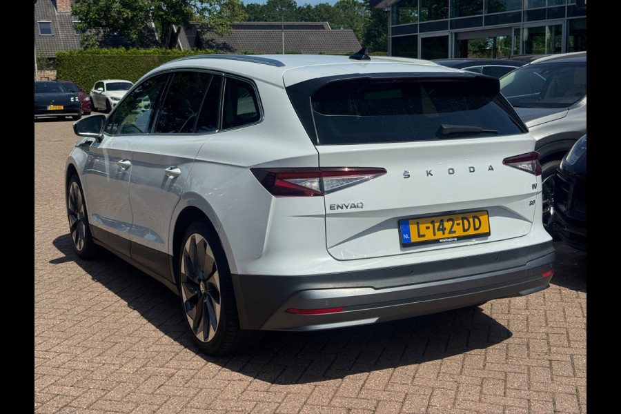 Škoda ENYAQ iV 80 First Edition / SoH 91,4% / Trekhaak / Camera / Leder / CarPlay / Keyless / 21'' / Warmtepomp / Stuur+Stoelverwarming / Dodehoek / DAB / ACC