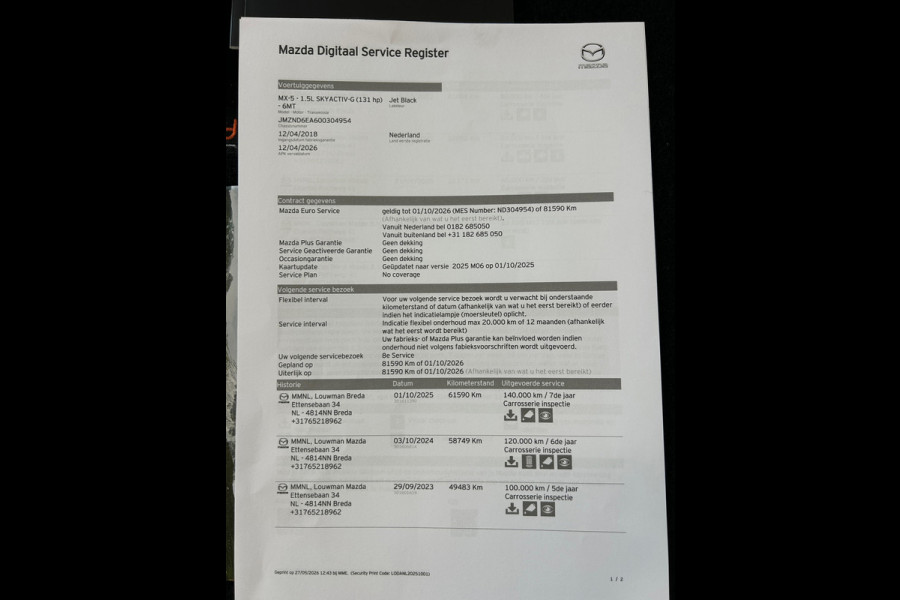 Mazda MX-5 1.5 SkyActiv-G 131 GT-M Zwart / Bruin Leder NL-Auto 100% Dealer Onderhouden