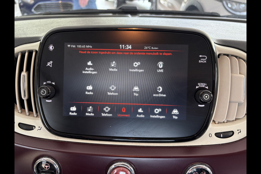 Fiat 500 1.2 Star Powder Pink Glazen panoramadak - Climate control - Parkeersensor achter - Cruise control - Mistlampen - Licht metalen velgen 16 inch - Bluetooth - Radio - Stuur multifunctioneel - Elektrische ramen - Lederen bekleding -  Extra getint glas achter