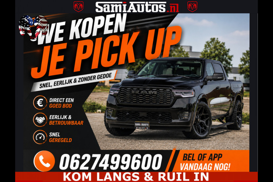 Dodge Ram HULK 5.7 V8 402PK | LIMITED EDITION | HUD | LUCHTVERING | BLACK ON BLACK | STRIPING | WIDE BODY | BREDE WIELEN | BOM VOL CREW CAB DUBBELE CAINE 5 PERSOONS UITVOERING | TOP STAAT |