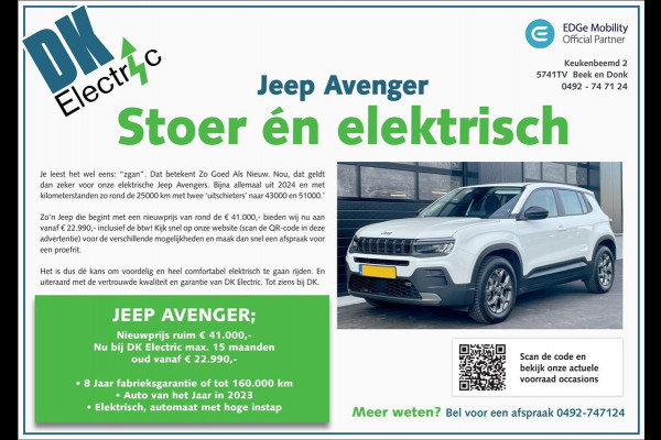 Jeep Avenger Longitude 54 kWh|385WLTP/KM|APPLE CARPLAY|ANDROID AUTO|FULL LED|CRUISE CONTROL|KEYLESS GO|NAP|NL AUTO|1e EIG.|IN.BTW|