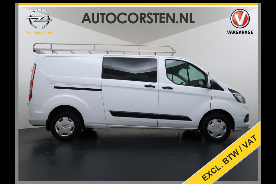 Ford Transit Custom 300 2.0TDCI L2H1 Dubbele Cabine 6-Persoons Trekhaak Navi Camera Cruise Control Imperiaal Airco Stoelverwarming Pdc DC DAB Bluetooth Betonplex Vloer Wandbetimmering 2.750KG Trekgewicht Origineel Nederlandse Auto