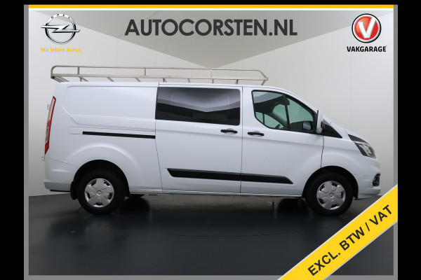 Ford Transit Custom 300 2.0TDCI L2H1 Dubbele Cabine 6-Persoons Trekhaak Navi Camera Cruise Control Imperiaal Airco Stoelverwarming Pdc DC DAB Bluetooth Betonplex Vloer Wandbetimmering 2.750KG Trekgewicht Origineel Nederlandse Auto