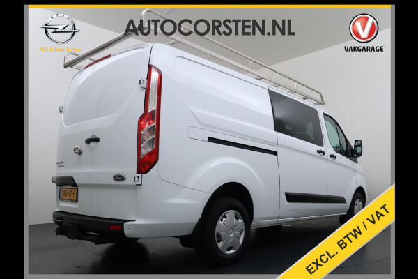 Ford Transit Custom 300 2.0TDCI L2H1 Dubbele Cabine 6-Persoons Trekhaak Navi Camera Cruise Control Imperiaal Airco Stoelverwarming Pdc DC DAB Bluetooth Betonplex Vloer Wandbetimmering 2.750KG Trekgewicht Origineel Nederlandse Auto