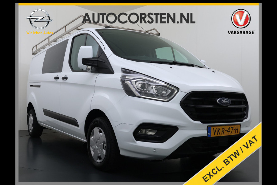 Ford Transit Custom 300 2.0TDCI L2H1 Dubbele Cabine 6-Persoons Trekhaak Navi Camera Cruise Control Imperiaal Airco Stoelverwarming Pdc DC DAB Bluetooth Betonplex Vloer Wandbetimmering 2.750KG Trekgewicht Origineel Nederlandse Auto