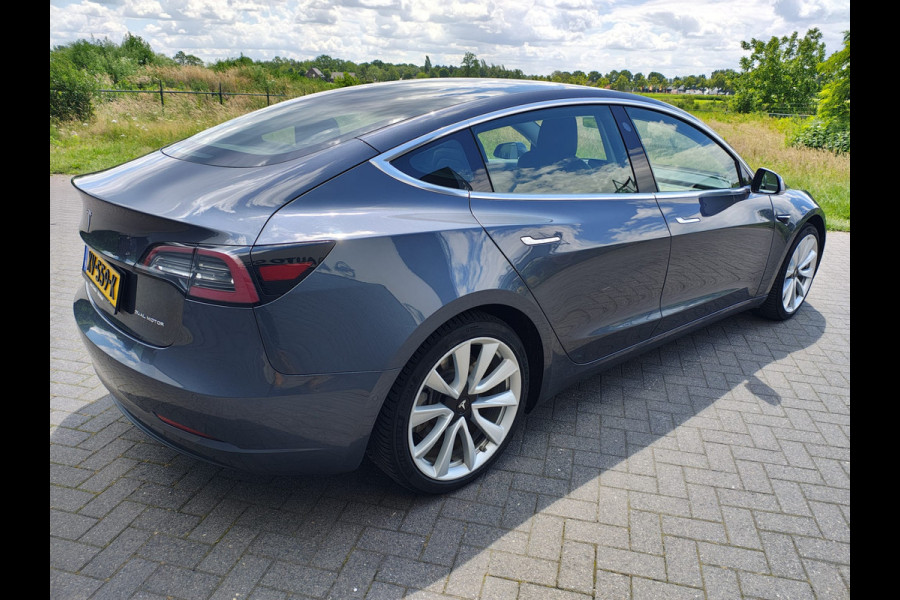 Tesla Model 3 Long Range AWD 75kWh 19"Lmv Autopilot Panoramadak Navi Ecc Camera's Adap.Cruise Leder Keyless Elek.Stoelen+Memory+Verwarmd Audiosysteem premium 4WD Spraakbediening Origineel Nederlandse Auto