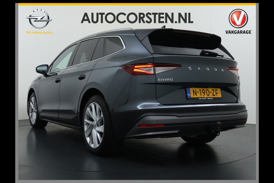 Škoda ENYAQ iV 80 Trekhaak SOH 95% Warmtepomp Adap.Cruise 3-Zone Ecc 360°Camera Stuur+Stoelverwarming Navi Ecc Pdc Draadloze telefoonlader Keyless Privacy Glas Lmv Led Apple Carplay Android Auto DAB P-Assist Dodehoek detectie File Asist 1.000KG Trekgewicht Origineel Nederlandse Auto