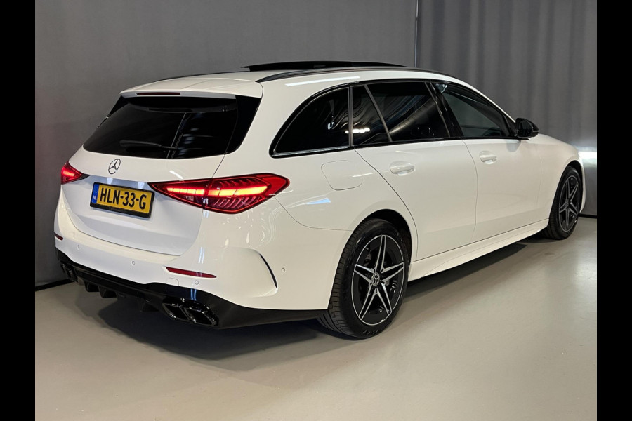 Mercedes-Benz C-Klasse Estate 300 e AMG Line C63 Diffuser/18"/Panoramadak/Laser LED/Trekhaak/Stoelverwarming + memory l + r/Adaptieve cruise/Sfeerverlichting premium/Elektrische klep/Apple Carplay & Android Auto