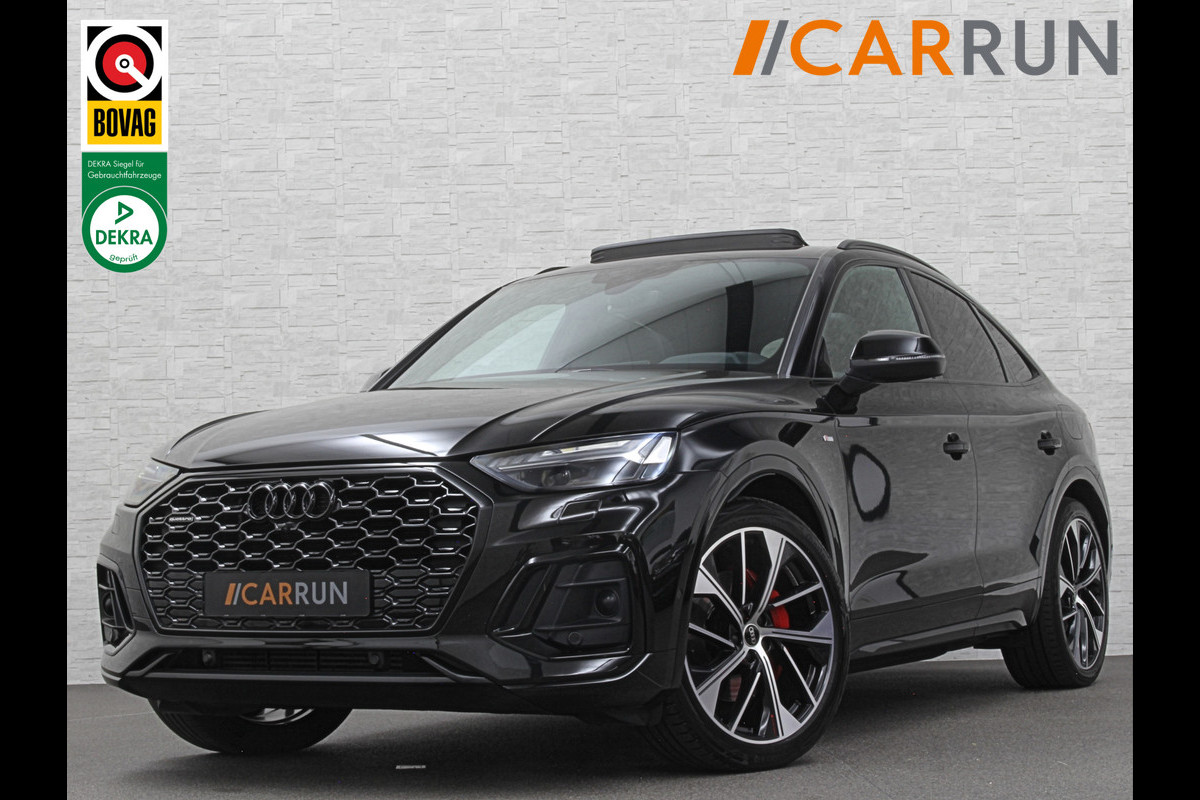 Audi Q5 Sportback 300pk TFSI e S-Line Competition | RS-Leder | Luchtvering | 360 Camera | Panorama | B&O | ACC | SQ5 Diffuser | Sfeerverlichting | Trekhaak | Stoelverwarming V+A | LED-Matrix | Keyless-Entry | Memory | Zonwering | Standkachel | Stuurverwarming | 21 inch | Black-Optic | Carplay |