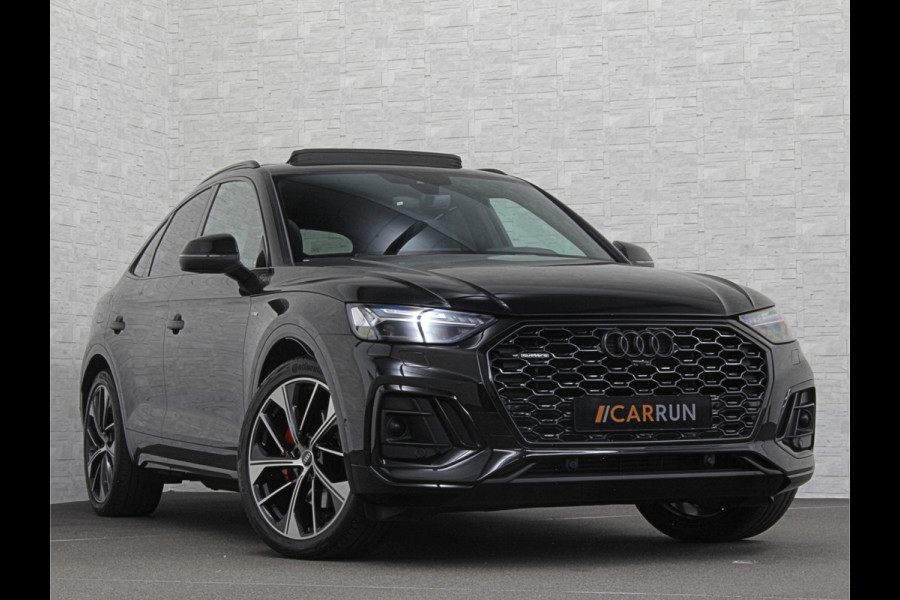 Audi Q5 Sportback 300pk TFSI e S-Line Competition | #RS-Leder | Luchtvering | 360 Camera | Panorama | B&O | ACC | SQ5 Diffuser | Sfeerverlichting | Trekhaak | Stoelverwarming V+A | LED-Matrix | Keyless-Entry | Memory | Zonwering | Standkachel | Stuurverwarming | 21 inch | Black-Optic | Carplay |