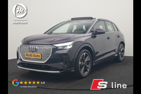 Audi Q4 e-tron 45 S Line 82 kWh 286pk Dealer O.H. | Trekhaak Af Fabriek | Panodak | Adaptive Cruise | Warmtepomp | Camera | Sonos Audio | Sportstoelen Verwarmd | Keyless | Blis | Apple Carplay | Navigatie | DAB |