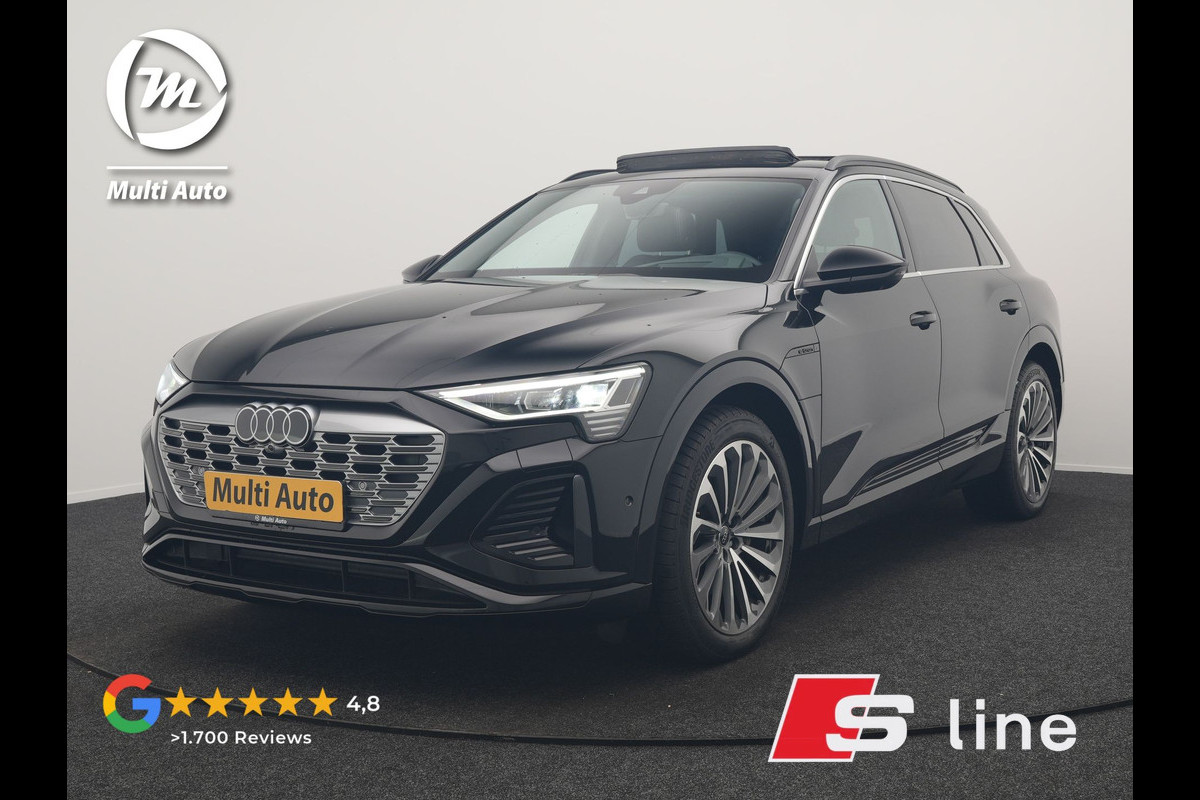 Audi Q8 e-tron 55 Quattro S Edition 114 kWh 408pk Dealer O.H. | Panodak | Luchtvering | Adaptive Cruise | Head Up | Bang & Olufsen | 360 Camera | Lederen Sportstoelen Verwarmd | Matrix LED | Keyless | Apple Carplay | Navigatie | DAB |
