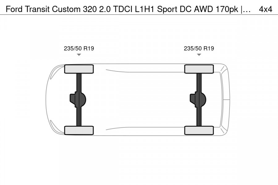 Ford Transit Custom 320 2.0 TDCI L1H1 Sport DC AWD 170pk | Elekt. Trekhaak | 19 inch | 5-pers | Digi Spiegel | Garantie 2028 | 4WD