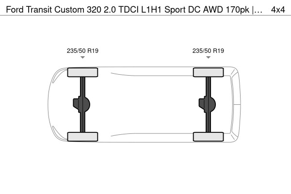 Ford Transit Custom 320 2.0 TDCI L1H1 Sport DC AWD 170pk | Elekt. Trekhaak | 19 inch | 5-pers | Digi Spiegel | Garantie 2028 | 4WD