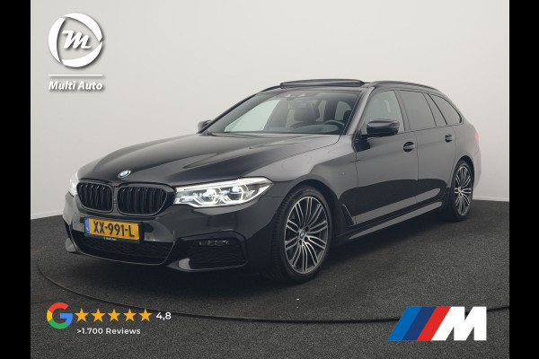 BMW 5 Serie Touring 520i M Sport 184pk Dealer O.H. | Panodak | Head Up | 360 Camera | Lederen Comfortzetels Memory & Verwarmd | Sfeerverlichting | Blis | Apple Carplay | Stuur Verwarmd | Adaptive LED | Navigatie | DAB | 19"L.M |