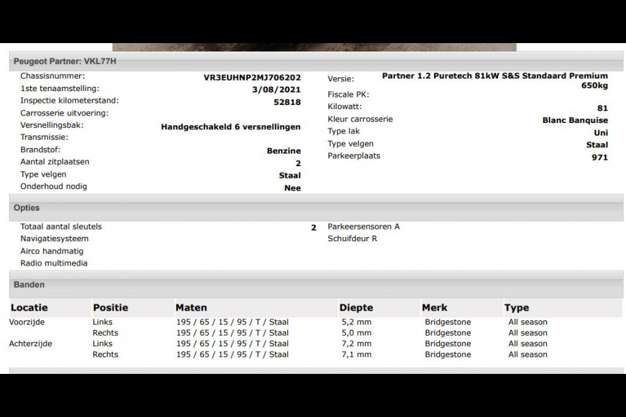 Peugeot Partner 1.2 Benzine 111PK Euro6 Premium / Airco / Navigatie / Cruise-ctr. / Schuifdeur + Raam / Radio multimedia / Apk 08-2027