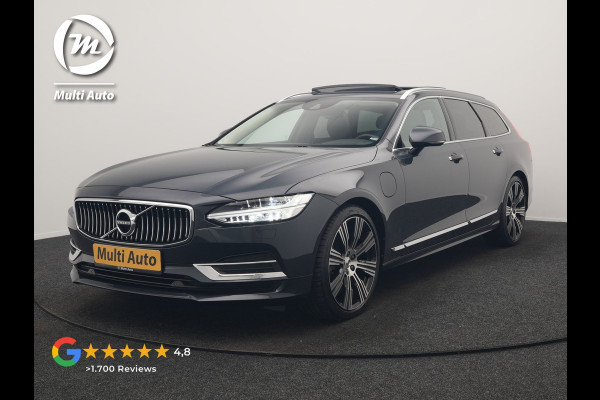 Volvo V90 T8 AWD Inscription PHEV 394pk Dealer O.H. | Trekhaak Af Fabriek | Panodak | Adaptive Cruise | Harman / Kardon | Head Up | Camera | Lederen Sportstoelen Massage & Ventilatie & Memory | Apple Carplay | Stuur Verwarmd | Blis | Plug In Hybrid |