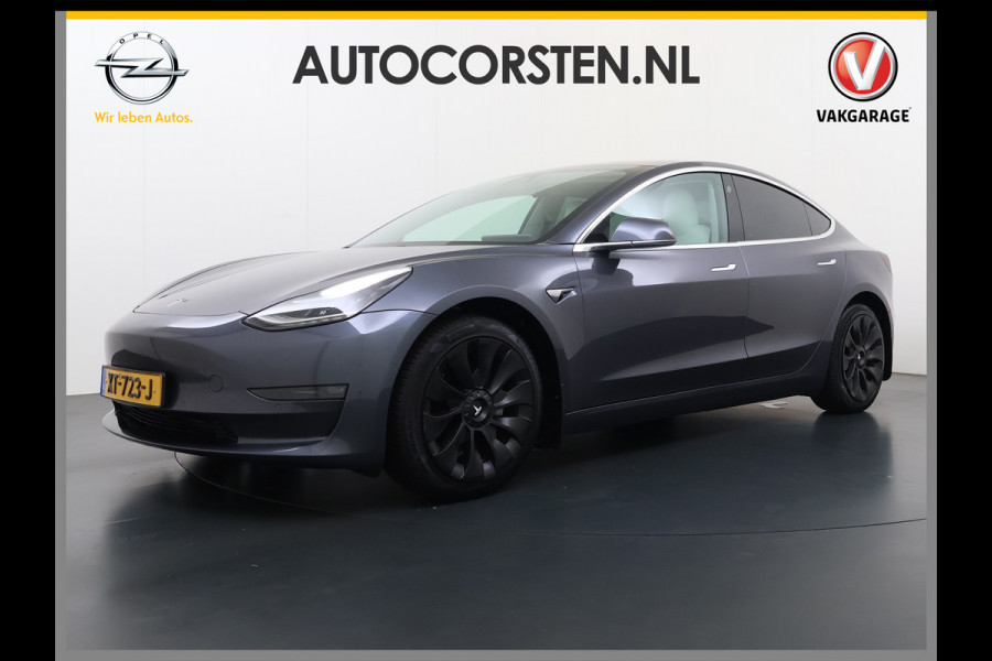 Tesla Model 3 Long Range AWD 75kWh 463PK Full Self Driving Ivoor Interieur All-Season banden Privacy Glas Premium Audio Panoramadak Navi Camer Lmv Leder Memory Elek.Stoelen Achterbank+Stoelverwarming Keyless Wifi Origineel Nederlandse Particuliere Auto Fabrieksgarantie op Accu en motor tot 25-3-2027/192.000KM