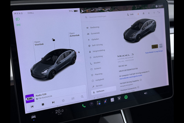 Tesla Model 3 Long Range AWD 75kWh 463PK Full Self Driving Ivoor Interieur All-Season banden Privacy Glas Premium Audio Panoramadak Navi Camer Lmv Leder Memory Elek.Stoelen Achterbank+Stoelverwarming Keyless Wifi Origineel Nederlandse Particuliere Auto Fabrieksgarantie op Accu en motor tot 25-3-2027/192.000KM