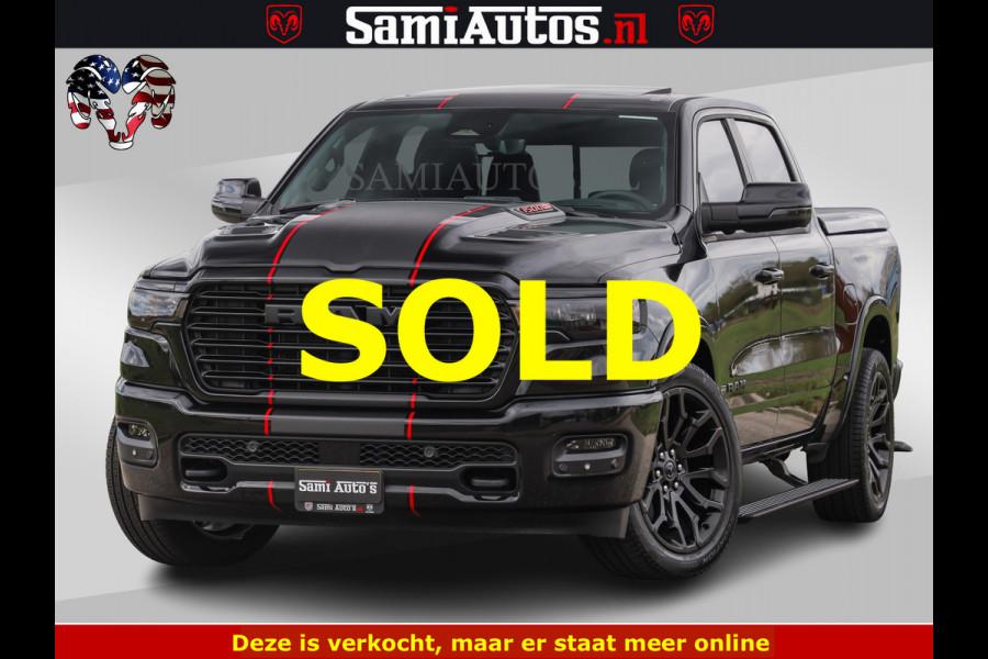 Dodge Ram NIGHT PREMIUM | 426PK | STRIPING | LUCHTVERING | HUD | PANO | 360 CAM | Full Option | LIMITED WHEELS | De Meest Luxe Pick-Up in  Comfortabele Dubbele Cabine met Royale 5 Zitplaatsen | EERSTE EIGENAAR | SMOKE PACK | BOM VOL |