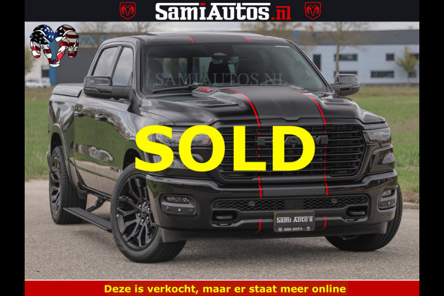 Dodge Ram NIGHT PREMIUM | 426PK | STRIPING | LUCHTVERING | HUD | PANO | 360 CAM | Full Option | LIMITED WHEELS | De Meest Luxe Pick-Up in  Comfortabele Dubbele Cabine met Royale 5 Zitplaatsen | EERSTE EIGENAAR | SMOKE PACK | BOM VOL |