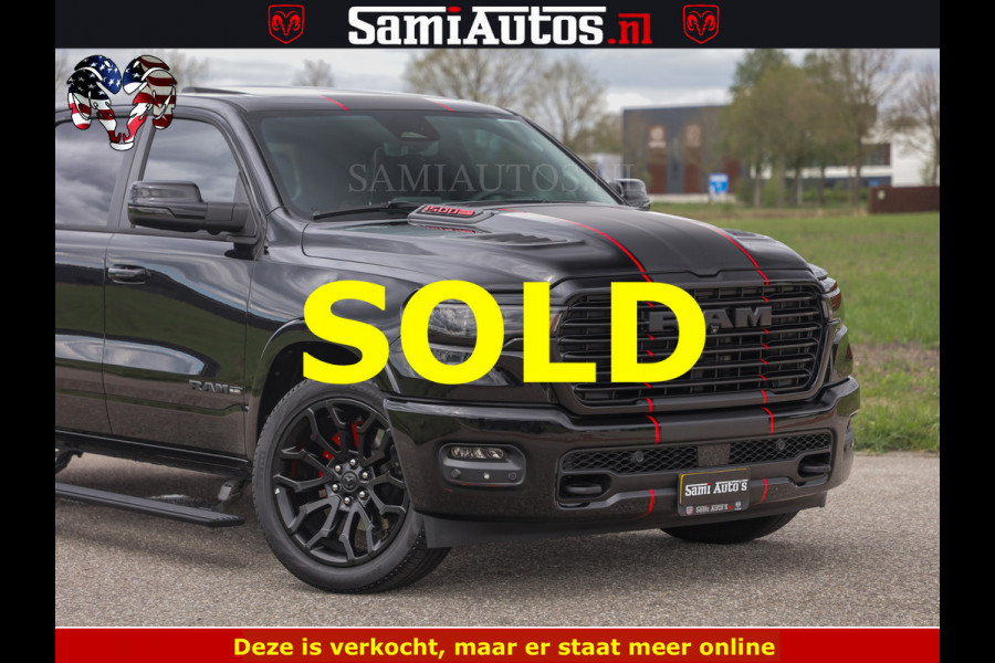 Dodge Ram NIGHT PREMIUM | 426PK | STRIPING | LUCHTVERING | HUD | PANO | 360 CAM | Full Option | LIMITED WHEELS | De Meest Luxe Pick-Up in  Comfortabele Dubbele Cabine met Royale 5 Zitplaatsen | EERSTE EIGENAAR | SMOKE PACK | BOM VOL |