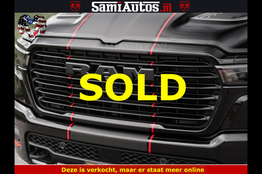 Dodge Ram NIGHT PREMIUM | 426PK | STRIPING | LUCHTVERING | HUD | PANO | 360 CAM | Full Option | LIMITED WHEELS | De Meest Luxe Pick-Up in  Comfortabele Dubbele Cabine met Royale 5 Zitplaatsen | EERSTE EIGENAAR | SMOKE PACK | BOM VOL |