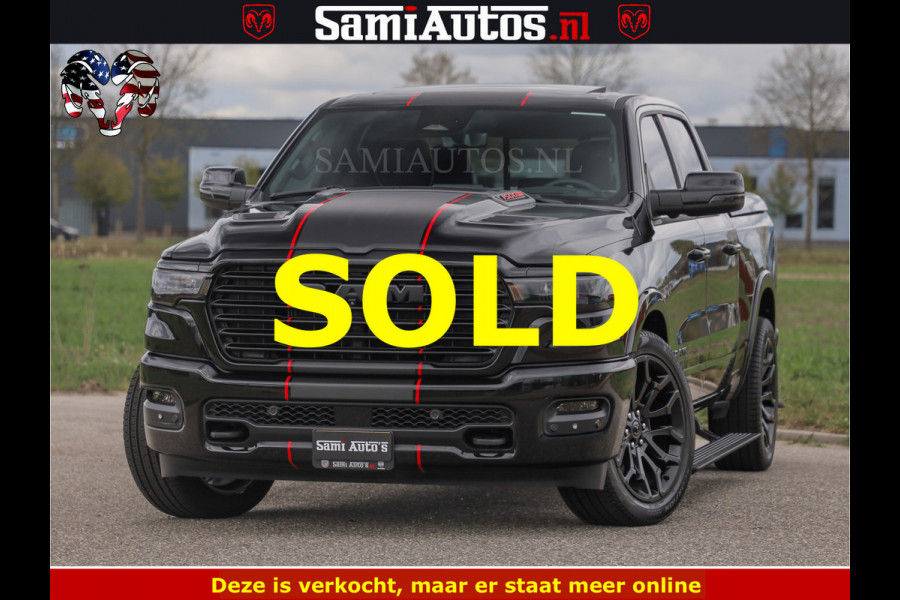 Dodge Ram NIGHT PREMIUM | 426PK | STRIPING | LUCHTVERING | HUD | PANO | 360 CAM | Full Option | LIMITED WHEELS | De Meest Luxe Pick-Up in  Comfortabele Dubbele Cabine met Royale 5 Zitplaatsen | EERSTE EIGENAAR | SMOKE PACK | BOM VOL |