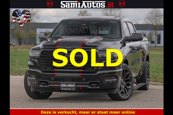 Dodge Ram NIGHT PREMIUM | 426PK | STRIPING | LUCHTVERING | HUD | PANO | 360 CAM | Full Option | LIMITED WHEELS | De Meest Luxe Pick-Up in  Comfortabele Dubbele Cabine met Royale 5 Zitplaatsen | EERSTE EIGENAAR | SMOKE PACK | BOM VOL |
