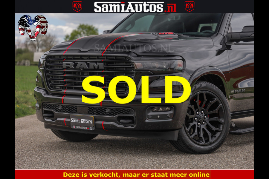 Dodge Ram NIGHT PREMIUM | 426PK | STRIPING | LUCHTVERING | HUD | PANO | 360 CAM | Full Option | LIMITED WHEELS | De Meest Luxe Pick-Up in  Comfortabele Dubbele Cabine met Royale 5 Zitplaatsen | EERSTE EIGENAAR | SMOKE PACK | BOM VOL |