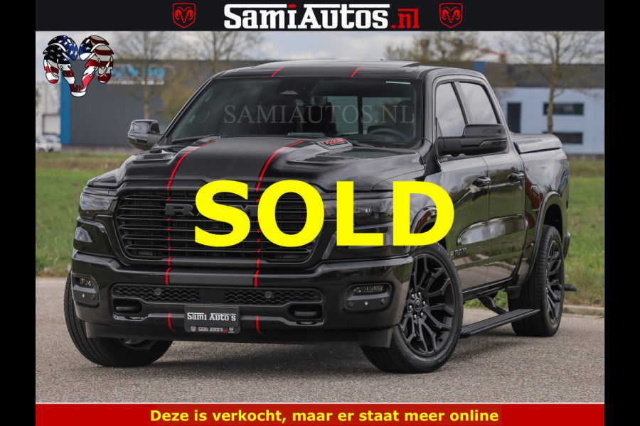 Dodge Ram NIGHT PREMIUM | 426PK | STRIPING | LUCHTVERING | HUD | PANO | 360 CAM | Full Option | LIMITED WHEELS | De Meest Luxe Pick-Up in  Comfortabele Dubbele Cabine met Royale 5 Zitplaatsen | EERSTE EIGENAAR | SMOKE PACK | BOM VOL |