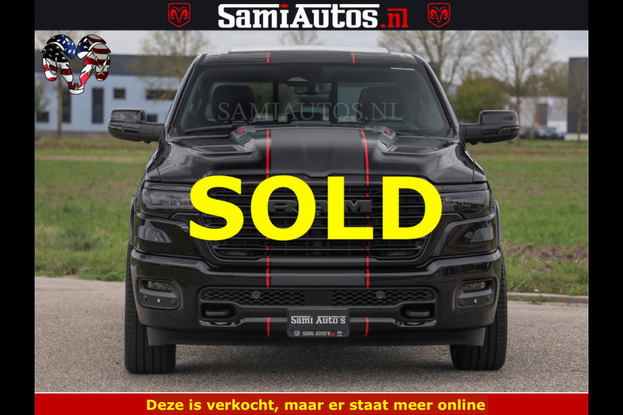 Dodge Ram NIGHT PREMIUM | 426PK | STRIPING | LUCHTVERING | HUD | PANO | 360 CAM | Full Option | LIMITED WHEELS | De Meest Luxe Pick-Up in  Comfortabele Dubbele Cabine met Royale 5 Zitplaatsen | EERSTE EIGENAAR | SMOKE PACK | BOM VOL |