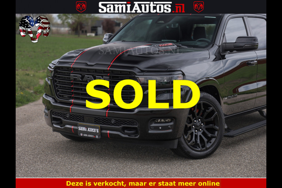 Dodge Ram NIGHT PREMIUM | 426PK | STRIPING | LUCHTVERING | HUD | PANO | 360 CAM | Full Option | LIMITED WHEELS | De Meest Luxe Pick-Up in  Comfortabele Dubbele Cabine met Royale 5 Zitplaatsen | EERSTE EIGENAAR | SMOKE PACK | BOM VOL |