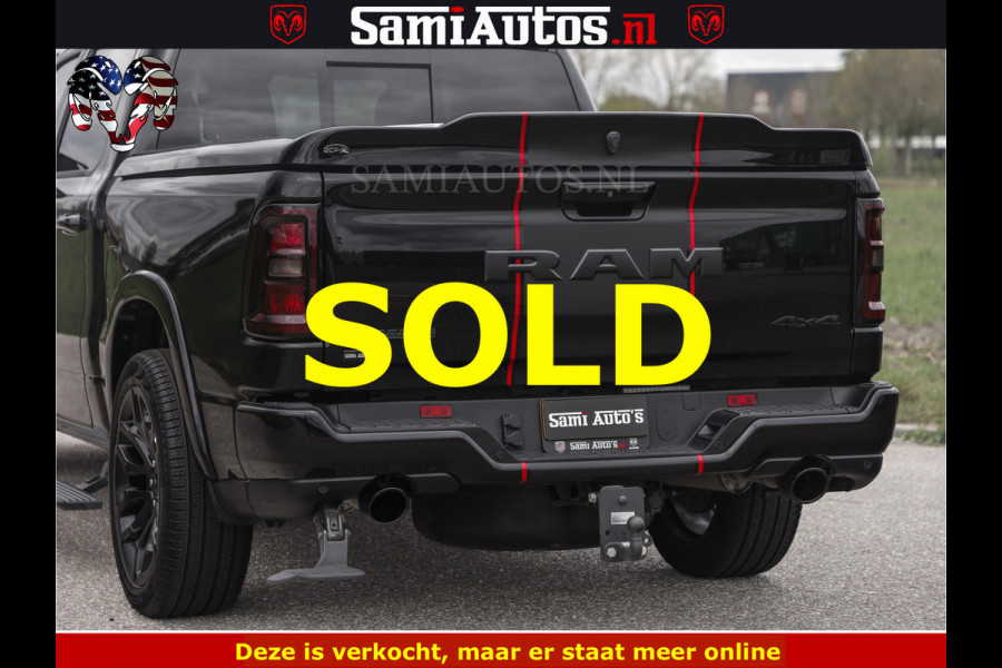 Dodge Ram NIGHT PREMIUM | 426PK | STRIPING | LUCHTVERING | HUD | PANO | 360 CAM | Full Option | LIMITED WHEELS | De Meest Luxe Pick-Up in  Comfortabele Dubbele Cabine met Royale 5 Zitplaatsen | EERSTE EIGENAAR | SMOKE PACK | BOM VOL |