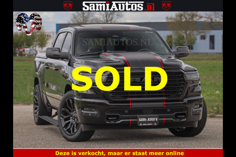 Dodge Ram NIGHT PREMIUM | 426PK | STRIPING | LUCHTVERING | HUD | PANO | 360 CAM | Full Option | LIMITED WHEELS | De Meest Luxe Pick-Up in  Comfortabele Dubbele Cabine met Royale 5 Zitplaatsen | EERSTE EIGENAAR | SMOKE PACK | BOM VOL |