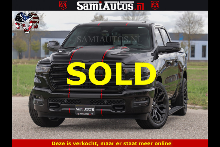 Dodge Ram NIGHT PREMIUM | 426PK | STRIPING | LUCHTVERING | HUD | PANO | 360 CAM | Full Option | LIMITED WHEELS | De Meest Luxe Pick-Up in  Comfortabele Dubbele Cabine met Royale 5 Zitplaatsen | EERSTE EIGENAAR | SMOKE PACK | BOM VOL |