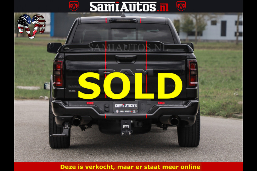 Dodge Ram NIGHT PREMIUM | 426PK | STRIPING | LUCHTVERING | HUD | PANO | 360 CAM | Full Option | LIMITED WHEELS | De Meest Luxe Pick-Up in  Comfortabele Dubbele Cabine met Royale 5 Zitplaatsen | EERSTE EIGENAAR | SMOKE PACK | BOM VOL |