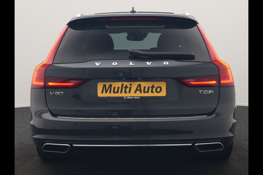 Volvo V90 T8 AWD Inscription PHEV 394pk Dealer O.H. | Trekhaak Af Fabriek | Panodak | Adaptive Cruise | Harman / Kardon | Head Up | Camera | Lederen Sportstoelen Massage & Ventilatie & Memory | Apple Carplay | Stuur Verwarmd | Blis | Plug In Hybrid |