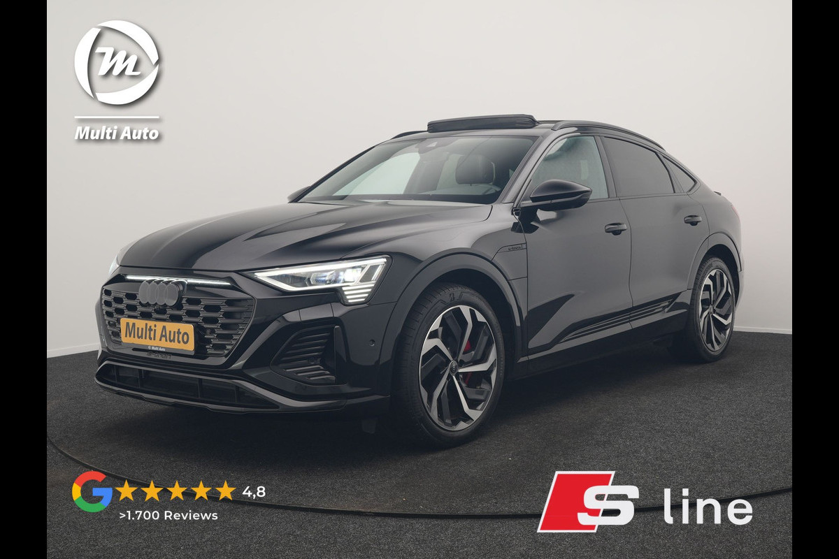 Audi Q8 e-tron Sportback 55 Quattro S edition 95 kWh 408pk Dealer O.H | Luchtvering | Panodak | Black Optic | Adaptive Cruise | 360 Camera | B&O Soundsystem | 21"L.M | Alcantara Sportstoelen Memory | Apple Carplay | Matrix LED |