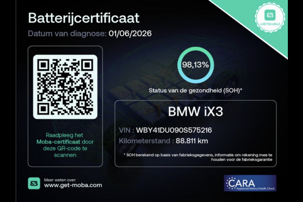 BMW iX3 High Executive 80 kWh (SOH 98,1%, PANO, TREKHAAK WEGKLAPBAAR, STOEL/STUUR VERWARMING, ELEKTR STOELEN, CRUISE ADAPTIEF)