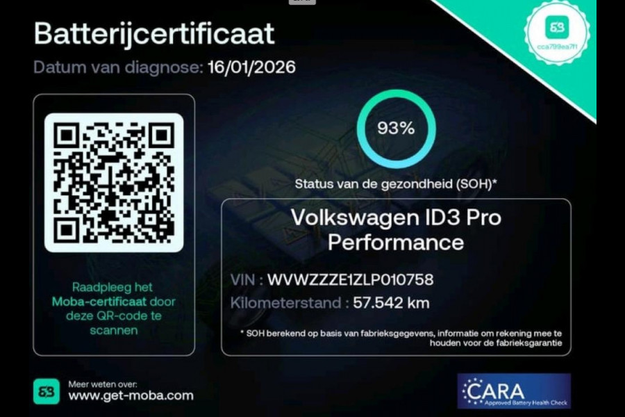 Volkswagen ID.3 First Max 58 kWh 93% soh Pano|Memory|Camera|Stoelverwarming