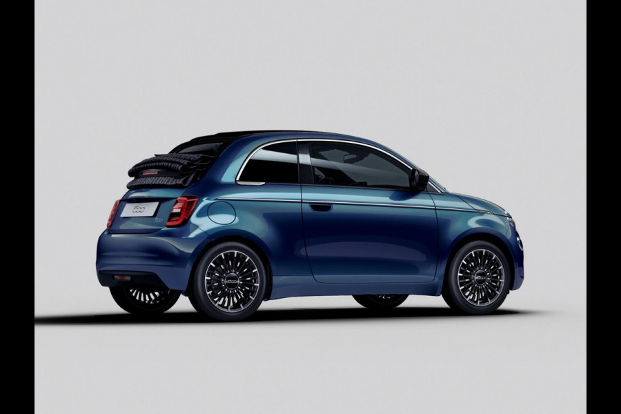 Fiat 500E Cabrio La Prima 42 kWh | Clima | LED | PDC | JBL Premium Audio | 17" | Camera | BSM | Canneloni Ivory/Piombo interieur