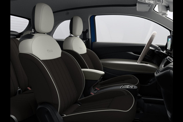 Fiat 500E Cabrio La Prima 42 kWh | Clima | LED | PDC | JBL Premium Audio | 17" | Camera | BSM | Canneloni Ivory/Piombo interieur