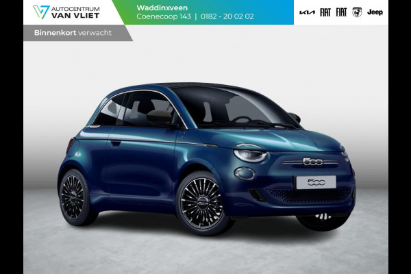 Fiat 500E Cabrio La Prima 42 kWh | Clima | LED | PDC | JBL Premium Audio | 17" | Camera | BSM | Canneloni Ivory/Piombo interieur