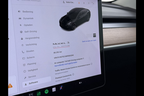 Tesla Model 3 Performance AWD 513PK Facelift Warmtepomp Lmv 20" Panoramadak Adap.Cruise Elek.Verwarmde Stoelen+Memory Inductieladen Navi Camer SOH 85.6% Led Pdc Privacy Glas Elek.Achterklep Keyless 4WD Fabrieksgarantie op Accu en Motor tot 18-02-2029/192.000KM