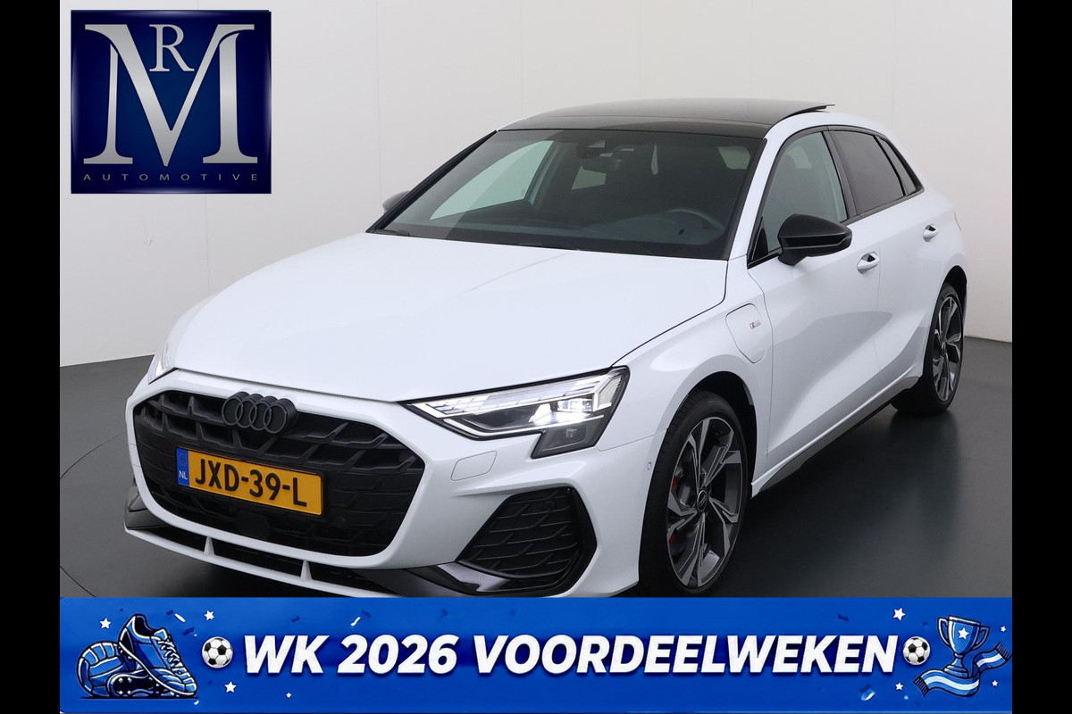 Audi A3 Sportback 45 TFSI e S edition Competition 272pk PHEV| 8.000KM!  | VAN: 44.900,- VOOR: 42.877,- | INCL. BTW | 143km RANGE WLTP!! | ADD. CRUISE | PANORAMADAK | FABRIEKSGARANTIE t/m 04-2027| MEGA COMPLETE AUTO| S-LINE BINNEN + BUITEN| LEDER|