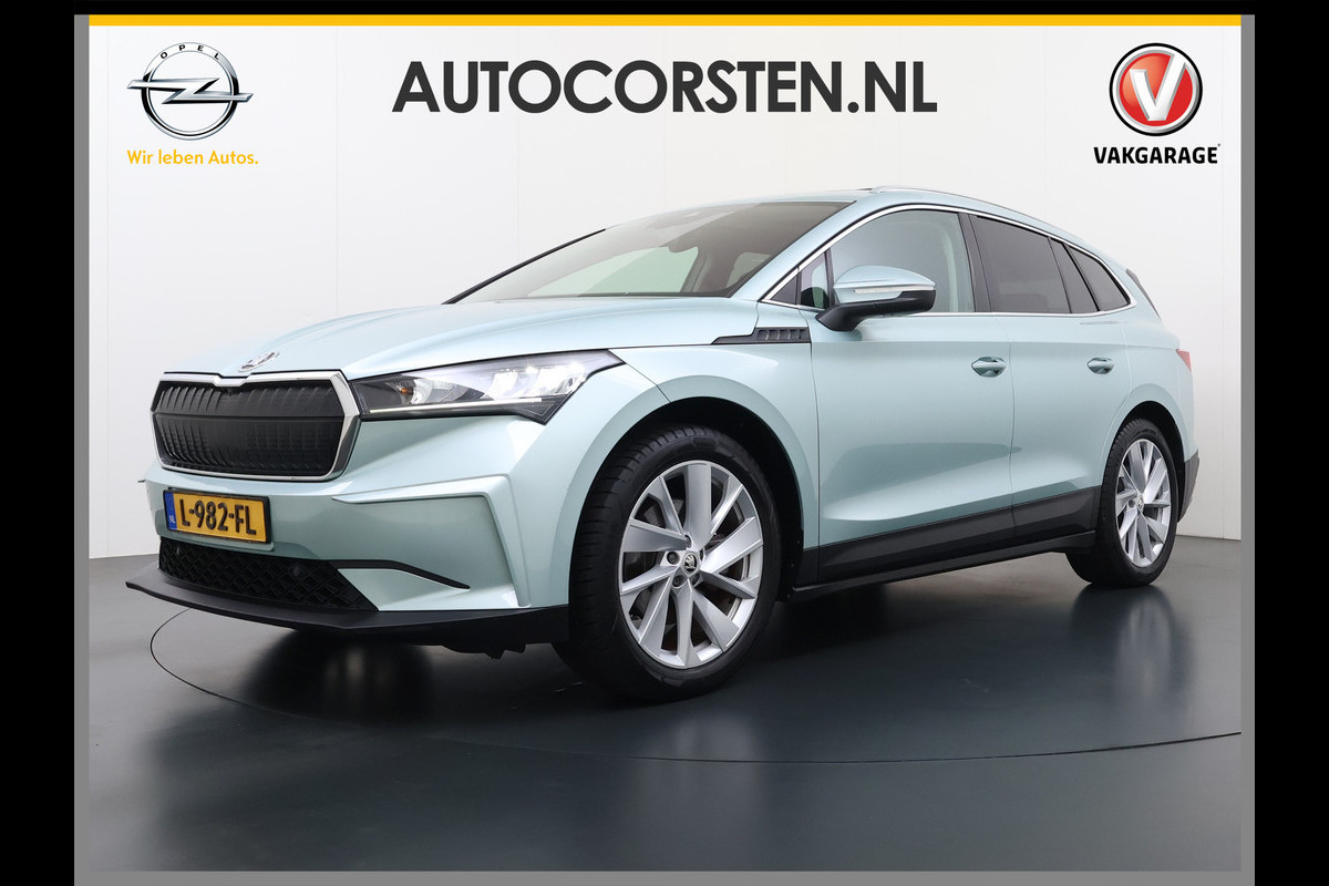 Škoda ENYAQ iV 60 Panoramadak Leder Stuur+Stoel+Achterbankverwarming 3-Zone Ecc Navi Apple Carplay Android Auto Draadloze Telefoonlader SOH 90.6% Elek.Achterklep Privacy Glas Lmv 20" Led Pdc Isofix DAB Lane Assist Dealeronderhouden Origineel Nederlandse Auto Zeer Compleet