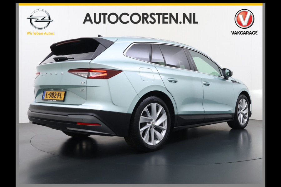 Škoda ENYAQ iV 60 Panoramadak Leder Stuur+Stoel+Achterbankverwarming 3-Zone Ecc Navi Apple Carplay Android Auto Draadloze Telefoonlader SOH 90.6% Elek.Achterklep Privacy Glas Lmv 20" Led Pdc Isofix DAB Lane Assist Dealeronderhouden Origineel Nederlandse Auto Zeer Compleet